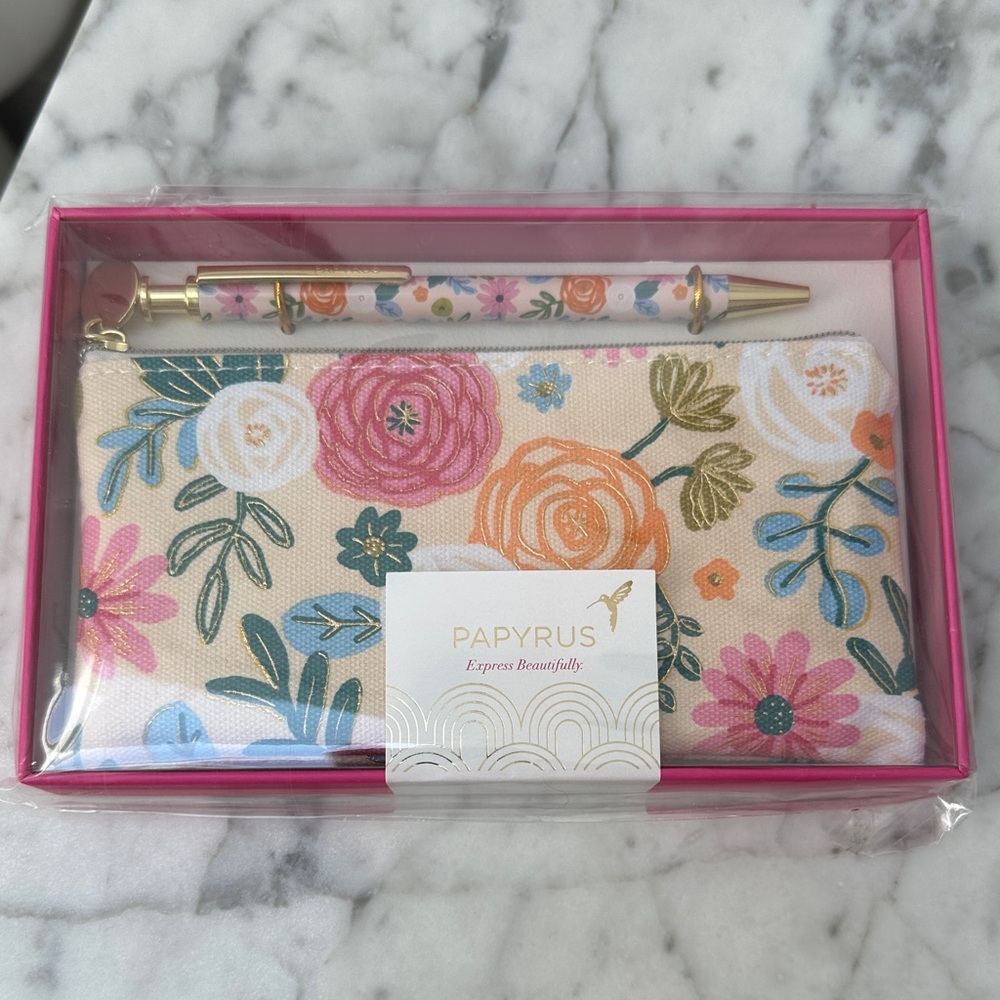 Papyrus Floral Pen and Wristlet Set - Pink and Cream brand new